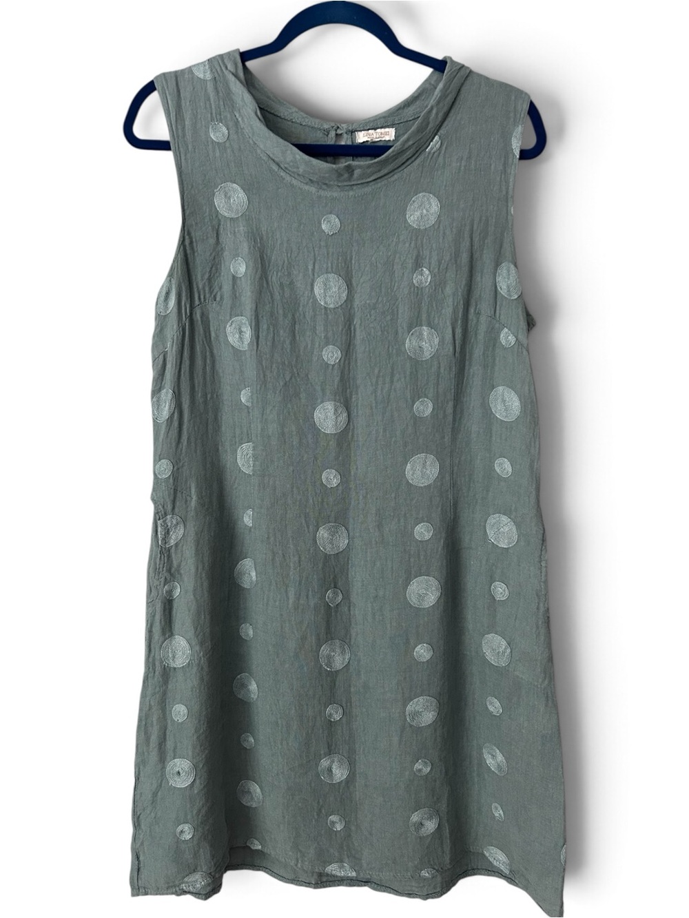 Lina Tomei Linen Casual Dress Gray Blue Size Medium Made in Italy